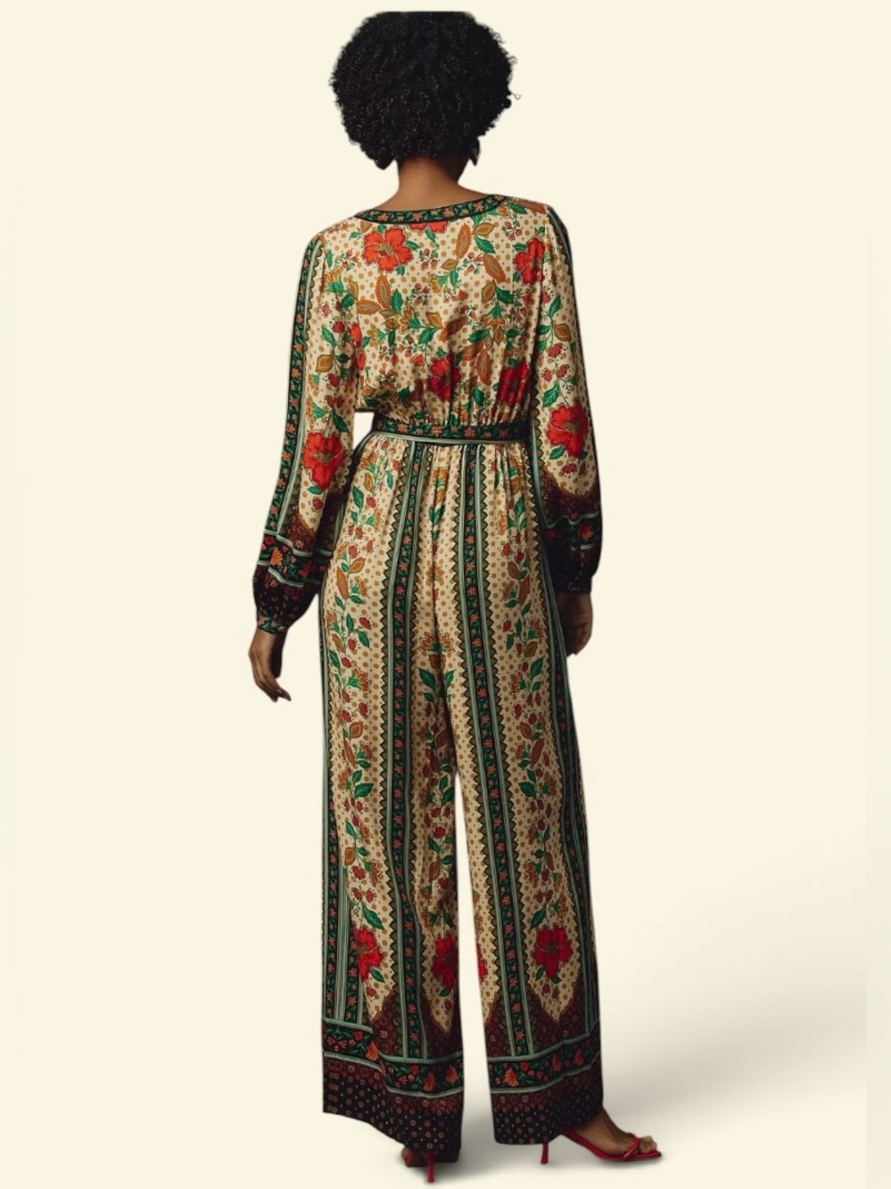Farm Rio x New Anthropologie Cotton Boho Floral Jumpsuit Long Sleeve S-S - Picture 3 of 16